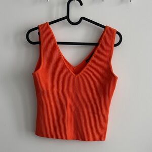 Vibrant Orange Ribbed Crop Top